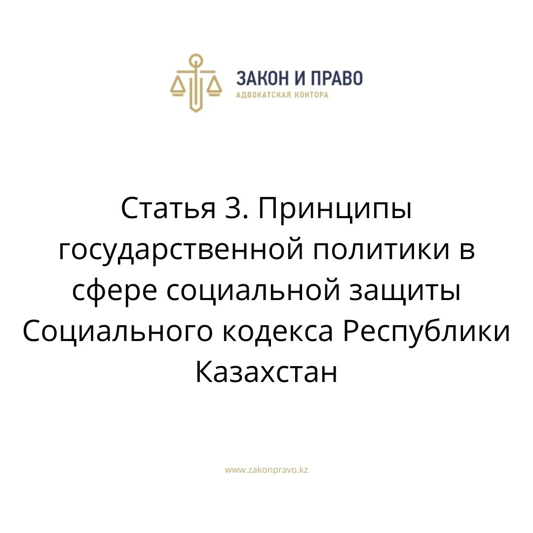 Статья 3. Принципы государственной политики в сфере социальной защиты Социального кодекса Республики Казахстан